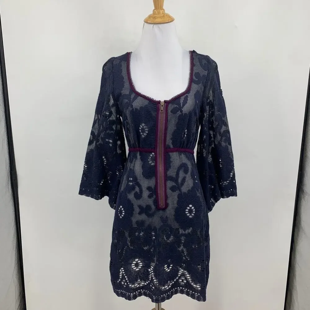 Free People Dress Womens XS Extra Small Lace Crochet Beach Bell Sleeve Cover Up